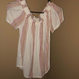 Off shoulder striped metallic stripe top